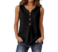 Gefomuofe Ärmellose Damenbluse mit V-Ausschnitt Knopfleiste Tanktop mit Plissee Sommerbluse Leichte Bluse Top Elegant Sommerblusen Musselin Bluseshirt Sommerblusen