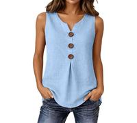 Gefomuofe Ärmellose Damenbluse mit V-Ausschnitt Knopfleiste Tanktop mit Plissee Sommerbluse Leichte Bluse Top Elegant Sommerblusen Musselin Bluseshirt Sommerblusen