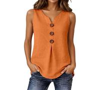 Gefomuofe Ärmellose Damenbluse mit V-Ausschnitt Knopfleiste Tanktop mit Plissee Sommerbluse Leichte Bluse Top Elegant Sommerblusen Musselin Bluseshirt Sommerblusen