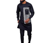 Gefomuofe Afrikanisches Herren-Outfit Afrikanische Kleidung 2 Teile Set Freizeitanzug Gemütliche Zweiteiliger Arabisch Islamische Kaftan Ethnische Kleidung