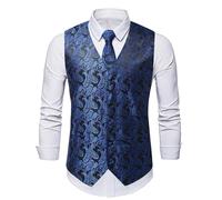 Gefomuofe Anzugweste Herren Paisleymuster Jacquard Weste V-Ausschnitt Formelle Hochzeitweste Ärmellos Elegant Blazer 3PC Set Casual Outfit Trachtenweste
