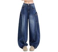 Gefomuofe Baggy Jeans Damen Low Waist Boyfriend Jeanshose Vintage Y2k Hip-Hop Straight Vintage Denim Hose Loose Hosen Breites Bein Locker Schlupfjeans Y2K Jeans Hosen Streetwear