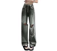 Gefomuofe Baggy Jeans Damen Low Waist Boyfriend Jeanshose Vintage Y2k Hip-Hop Straight Vintage Denim Hose Loose Hosen Breites Bein Locker Schlupfjeans Y2K Jeans Hosen Streetwear