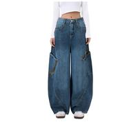 Gefomuofe Baggy Jeans Damen Low Waist Boyfriend Jeanshose Vintage Y2k Hip-Hop Straight Vintage Denim Hose Loose Hosen Breites Bein Locker Schlupfjeans Y2K Jeans Hosen Streetwear