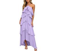 Gefomuofe Ballkleid Damen Chiffon Blumendruck Abendkleid Flowy Boho Rückenfrei Sommerkleid Langes Brautjungfernkleid mit Neckholder Rüschen Brautkleid Cocktailkleid