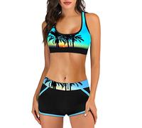 Gefomuofe Bikini Damen Push up Hawaii Print Bikini Bademode Triangel Breites Unterbrustband Bademode Hohe Taille Farbblock Zweiteiliger Kordelzug Badeanzüge Bikinis für Frauen