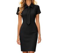 Gefomuofe Bleistiftkleid Damen Büro Elegantes Kleid Etuikleid mit Krawatte Temperament Formelles Midikleid Einfarbiges Business Kleid Figurbetontes Blusenkleid
