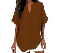 Gefomuofe Bluse Damen Sexy V-Ausschnitt Oberteile Elegant Tunika Casual Pullover Einfarbig Henley Blusenshirt Loose Sommer Locker Shirt Damenbluse Freizeitshirt