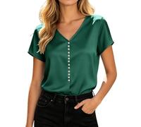 Gefomuofe Blusen Damen Kurze Casual Tee Shirts Baumwolle Leicht Sommertops Körper dehnbar Longbluse Boho Oberteile für Alltag Urlaub Strand Elegante Satinbluse