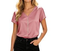 Gefomuofe Blusen Damen Kurze Casual Tee Shirts Baumwolle Leicht Sommertops Körper dehnbar Longbluse Boho Oberteile für Alltag Urlaub Strand Elegante Satinbluse