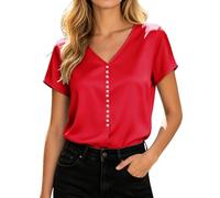 Gefomuofe Blusen Damen Kurze Casual Tee Shirts Baumwolle Leicht Sommertops Körper dehnbar Longbluse Boho Oberteile für Alltag Urlaub Strand Elegante Satinbluse