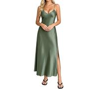 Gefomuofe Brautjungfernkleid Damen Spaghettiträger Ballkleider Lang mit Schlitz Falte Abendkleider Lässiges Schicke Freizeitkleider Schöne Abendkleider Cocktailkleider