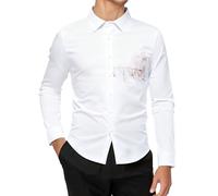 Gefomuofe Business Hemd Herren Langarm Freizeithemd mit Knopfleiste Revers Classic Herrenhemden Gedruckter Businesshemd Musterhemd Trachtenhemd Langarmshirt