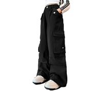 Gefomuofe Cargohose Kinder Mädchen Palazzo Cargo Hose Y2K Hip Hop Hose mit Gummibung Einfarbig Sporthose High Waist Freizeithose Baggy Jogginghose Parachute Pants Loose Fit 4-17 Jahre