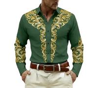 Gefomuofe Cowboy Hemd Herren 3D Druck Langarm Westernhemd Männer Karneval Kostüm Party Oberteil Regular Fit Festliches Partyhemd Einreiher Freizeithemd Herrenhemden