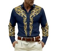 Gefomuofe Cowboy Hemd Herren 3D Druck Langarm Westernhemd Männer Karneval Kostüm Party Oberteil Regular Fit Festliches Partyhemd Einreiher Freizeithemd Herrenhemden