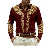 Gefomuofe Cowboy Hemd Herren 3D Druck Langarm Westernhemd Männer Karneval Kostüm Party Oberteil Regular Fit Festliches Partyhemd Einreiher Freizeithemd Herrenhemden