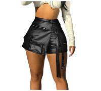 Gefomuofe Damen Wetlook Hotpants Kurze Hose Booty Shorts Lack Leder Unterhose Bikinihose Sexy Hotpants A-Line Shorts