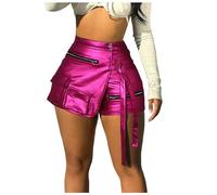 Gefomuofe Damen Wetlook Hotpants Kurze Hose Booty Shorts Lack Leder Unterhose Bikinihose Sexy Hotpants A-Line Shorts