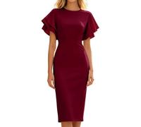 Gefomuofe Festliche Kleider Damen Elegant Hochzeitsgast Lang Etuikleid Elegant Business Midi Cocktailkleid Kurzarm Abendkleid mit Ärmel Curvy Chiffonkleid