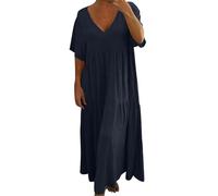 Gefomuofe Freizeitkleid Damen Leicht Und Luftig Sommerkleider Sommer Elegant Maxikleid Plissee V Ausschnitt Tunika Kleid Große Größen Freizeitkleider Blusenkleid