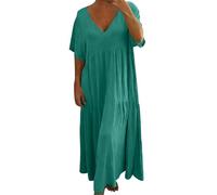Gefomuofe Freizeitkleid Damen Leicht Und Luftig Sommerkleider Sommer Elegant Maxikleid Plissee V Ausschnitt Tunika Kleid Große Größen Freizeitkleider Blusenkleid