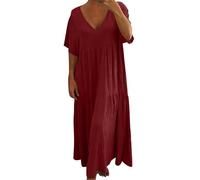Gefomuofe Freizeitkleid Damen Leicht Und Luftig Sommerkleider Sommer Elegant Maxikleid Plissee V Ausschnitt Tunika Kleid Große Größen Freizeitkleider Blusenkleid