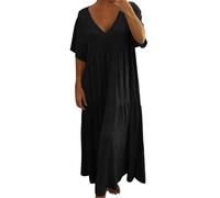 Gefomuofe Freizeitkleid Damen Leicht Und Luftig Sommerkleider Sommer Elegant Maxikleid Plissee V Ausschnitt Tunika Kleid Große Größen Freizeitkleider Blusenkleid