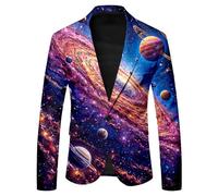 Gefomuofe Galaxy Anzug Herren Slim Fit Anzugjacke 3D Galaxie Bedrucken Abendessen Jacke Grafik Sakko Galaxie Universum Stern Weltraum Party Suits Abschlussball Blazer Männer Anzug