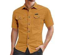 Gefomuofe Hemd Herren Kurzarm Baumwolle Freizeithemd Bequeme Weich Sommerhemd mit Taschen Taktisches Hemd Cargo Hemden Outdoor Arbeitshemd Safarihemd Lässige Kurzarmhemd für Wander und Camp