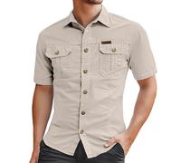 Gefomuofe Hemd Herren Kurzarm Baumwolle Freizeithemd Bequeme Weich Sommerhemd mit Taschen Taktisches Hemd Cargo Hemden Outdoor Arbeitshemd Safarihemd Lässige Kurzarmhemd für Wander und Camp