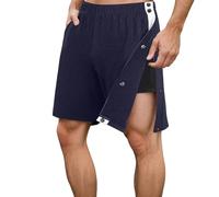 Gefomuofe Herren Basketball Shorts Seitlich Zu Öffnen Sporthose Reha Hose mit Taschen Seitlichen Knöpfen Elastische Taille Kurze Jogginghose Streetwear