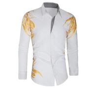 Gefomuofe Herren Hemd Langarm Golden Bedrucktes Freizeithemden Regular Fit Businesshemd Herrenhemd mit Hot-Gold-Druck Leichte Bequem Printshirt Geschäftskleidung