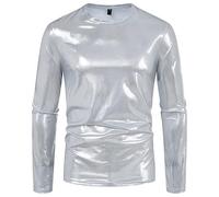 Gefomuofe Herren Metallic Langarmshirt Reflektierend Slim Pullover Bunte Mode Sweatshirt Oberteil Wetlook Unterhemd Muskelshirt Nachtclub Hemd Party Kostüm