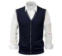 Gefomuofe Herren Pullunder Weste Kariert Ärmellose Strickweste V-Ausschnitt aus Baumwolle Winter Pullunder Pullover für Männer Ärmelloser Pullover mit V-Ausschnitt aus Woll Strickweste Slim Fit