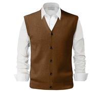 Gefomuofe Herren Pullunder Weste Kariert Ärmellose Strickweste V-Ausschnitt aus Baumwolle Winter Pullunder Pullover für Männer Ärmelloser Pullover mit V-Ausschnitt aus Woll Strickweste Slim Fit