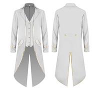 Gefomuofe Herren Smokingjacke Anzugjacke Vintage Jacke mit Waistcoat Gehrock Vintage Jacke mit Waistcoat Gehrock Sakko mit Knöpfen Vokuhila Anzugjacke Karneval Fasching Halloween Cosplay Kostüm