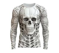 Gefomuofe Herren Totenkopf Langarm Shirt Baumwolle Basic Hemd Long Sleeve Langarm Henley Shirt mit Knopfleiste Vintage Drucken Streetwear Sport Casual Tops Vintage Clothes Tshirt Men