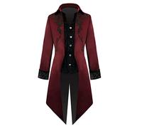 Gefomuofe Herren Vintage Punk Frack Jacke Gothic Gehrock Uniform Smoking Kostüm Vintage Smoking Anzug Elegant Cocktail Mittelalter Viktorianischen Männer Uniform Fit Anzug Fasching Kostüm