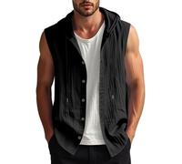 Gefomuofe Hoodie Herren Sommer Ärmellose Tanktop Shirt Einfarbig Leinen Freizeitshirt Atmungsaktiv Loose Oberteile Freizeithemden Für Männer Leinenhemd