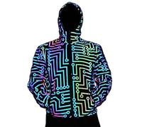 Gefomuofe Hoodies Herren Graphic Space Pullover Leichte Softshell Jacke Outdoorjacke Regenbogen Reflektierende Jacke Windjacke Mantel Sweatshirts Kapuzenpullover