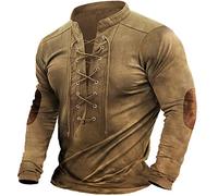Gefomuofe Leinenhemd Herren Hemd Herren Mittelalter Hemd Viking Kostüm Schnürhemd Renaissance Viktorian Steampunk Piraten Hemd Herren Hawaiihemd mit Stehkragen V Neck Herren Top