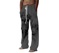 Gefomuofe Leinenhose Herren Slim Fit Sommerhose Freizeithose Totenkopf Print gedruckte-Taillentasche Sommerhose Lace Up Pants Leichte Atmungsaktiv Lang Jogginghose