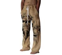 Gefomuofe Leinenhose Herren Slim Fit Sommerhose Freizeithose Totenkopf Print gedruckte-Taillentasche Sommerhose Lace Up Pants Leichte Atmungsaktiv Lang Jogginghose