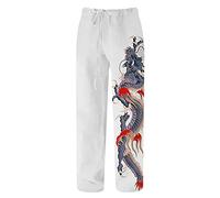 Gefomuofe Leinenhose Herren Yoga Sommerhose Herren Leicht Lang Leinenhose Druck Muster Herren Weit Weites Bein Freizeithose Herren mit Gummibund Leinenhose Herren Vintage Leinenhose