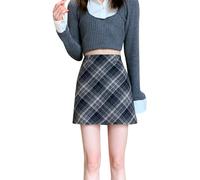 Gefomuofe Minirock Damen Dicker Karierter Rock Casual Fleece Winterrock Kurz Bleistiftrock Mini Skirt Bodycon Skaterröcke Flanellrock Kurzrock Warm Damenrock