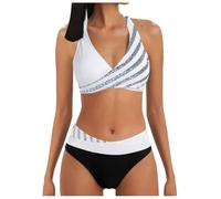 Gefomuofe Neckholder Bikini Damen V Ausschnitt Bademode Zweiteiliger Bauchkontrolle High Waist Badeanzug Push Up Strandbikini Triangel Breites Swimsuit Glitzer Sportbikini