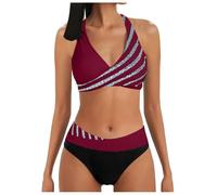 Gefomuofe Neckholder Bikini Damen V Ausschnitt Bademode Zweiteiliger Bauchkontrolle High Waist Badeanzug Push Up Strandbikini Triangel Breites Swimsuit Glitzer Sportbikini