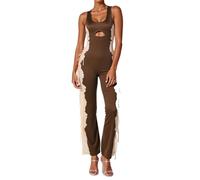 Gefomuofe Overall Damen Ohne Ärmel Rundhals Einteiler Lang Ärmellos Yoga Bodysuit Stretch Bodycon Playsuits Slim Fit Trainingsanzug Casual Flare Jumpsuits