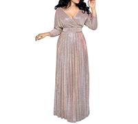 Gefomuofe Pailletten Kleid Damen Glänzendes Elegantes Abendkleid Langarm Festlich Hochzeitkleid Formelle Cocktailkleid Partykleid Ballkleid Maxikleid Wickelkleid